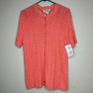 Carly Blake VTG peach Cardigan Sweater Women’s pearl buttons Knit Crochet Size L